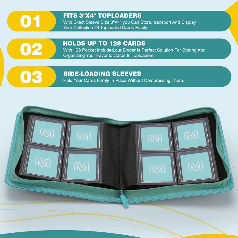 MOSLA Toploader Binder,4-Pocket Side Load Trading Card Album, Holds 128 Cards with Double-Sided Pockets for MTG, Sports Cards, Top Loader Storage - Image 3